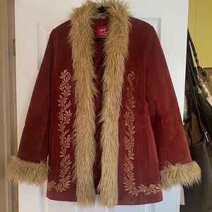 Women's Faux Fur Trimmed Suede Jacket Penny Lane Vintage Y2K